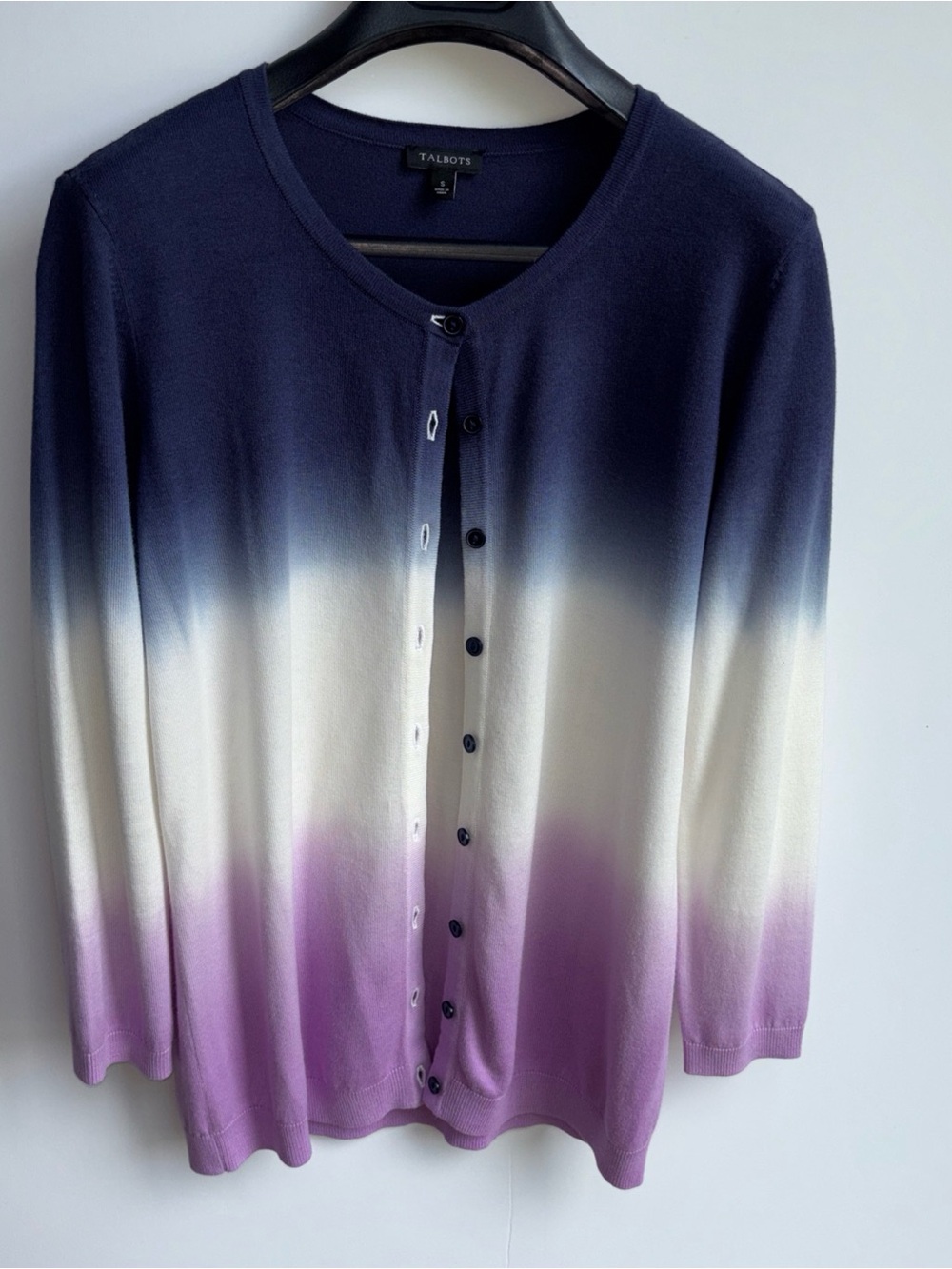 Talbots Navy White Purple Ombre Button-Front Cardigan